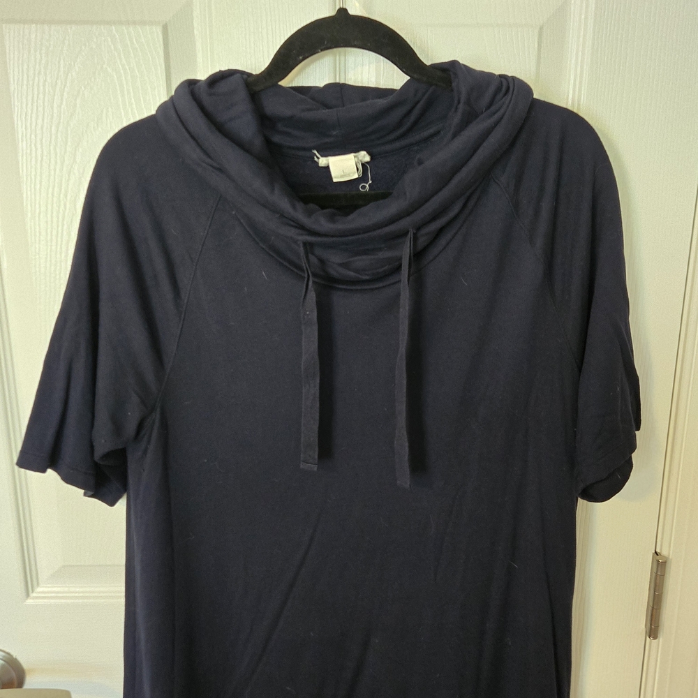 LOFT Navy Short Sleeve Cowl Neck Tunic Top